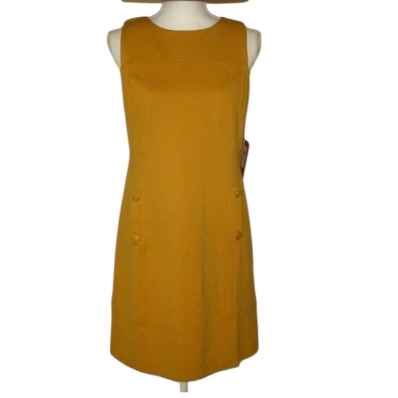Vince Camuto Mustard Yellow Sleeveless Sheath Dress – Size 6 - Picture 2 of 5